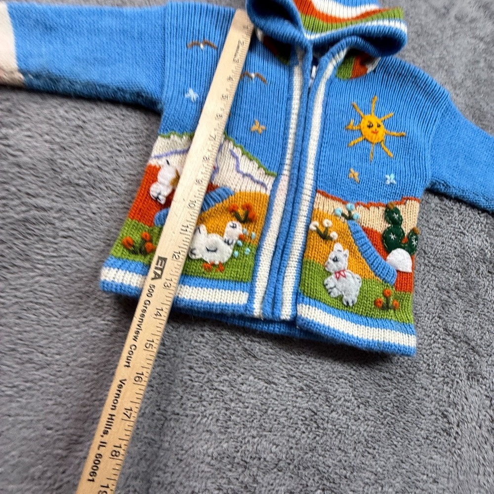 AR-T Peru Toddler 2T-3T Blue Hooded Zip Cardigan Dralon Llama Embroidered - Picture 4 of 7